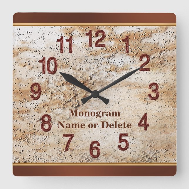 Personalisierter Name und Monogram-Wandklemme für  Quadratische Wanduhr (Vorderseite)