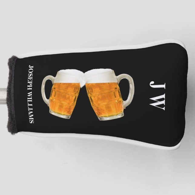 Personalisierter Name und Monogramm Bier Foto Schw Golf Headcover (Vorderseite)