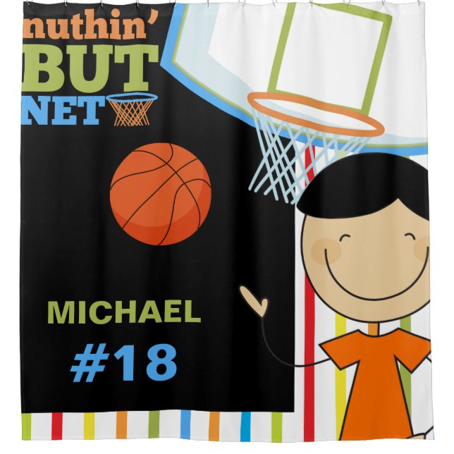 Personalisierter Name und Nummer Boys Basketball Duschvorhang (Vorderseite)