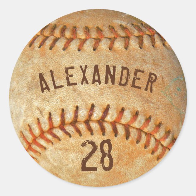 Personalisierter Name und Nummer des weißen Baseba Runder Aufkleber (Vorderseite)