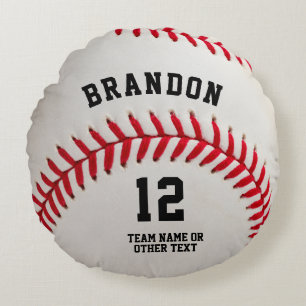 Personalisierter Name und Nummer eines Baseballspi Rundes Kissen
