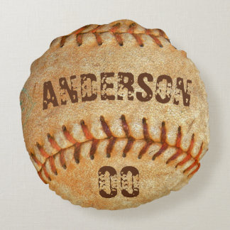 Personalisierter Name und Nummer Weißer Baseball Rundes Kissen