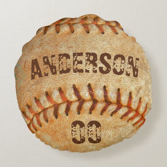 Personalisierter Name und Nummer Weißer Baseball Rundes Kissen (Rückseite)