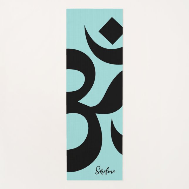 Personalisierter Name und Om Symbol Blau Grün Yogamatte (Vorderseite)