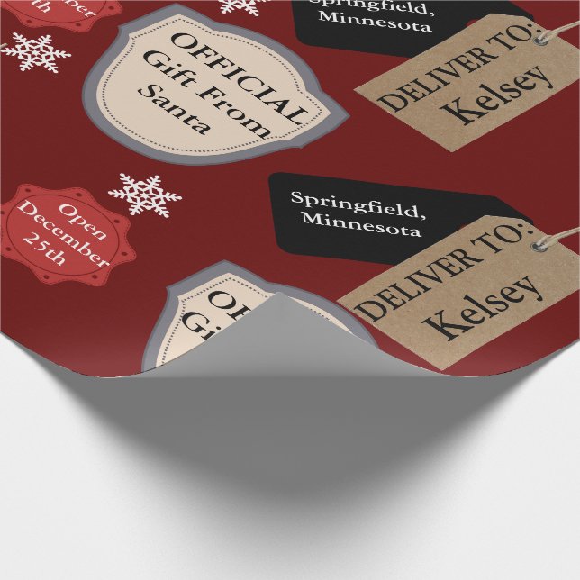 Personalisierter Name und Standort Offiziell Santa Geschenkpapier (Ecke)
