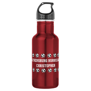 Personalisierter Name und Team, Fußballbälle, rot Trinkflasche