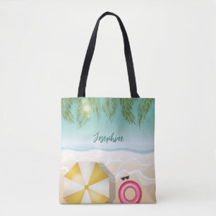Personalisierter Name und tropische Strandpalmenbl Tasche