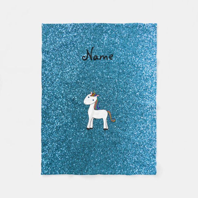 Personalisierter Name unicorblau Glitzer Fleecedecke (Vorderseite)