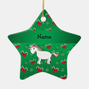 Personalisierter Name unicorn-grüne Bonbons Keramik Ornament