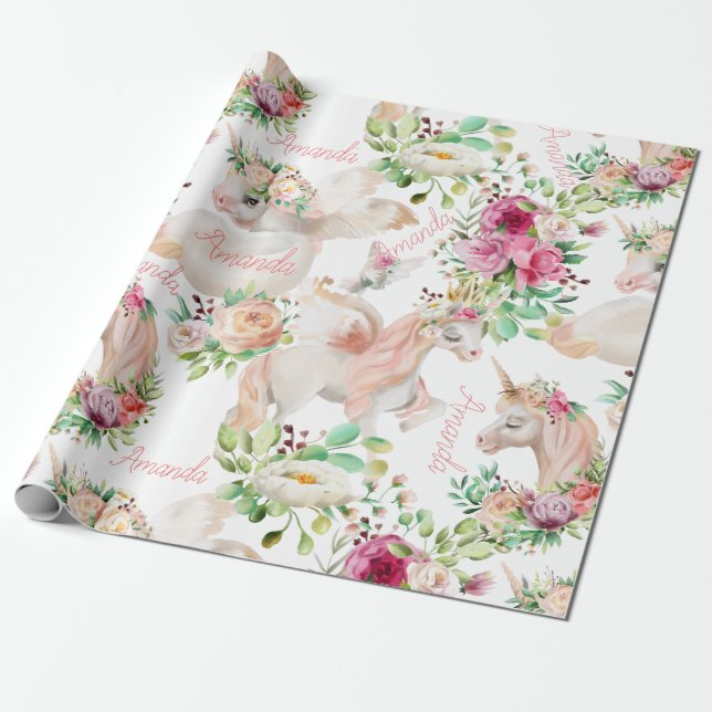 Personalisierter Name Unicorn Lover Hübsch Geschenkpapier (Ungerollt)