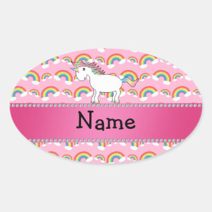 Personalisierter Name unicorn rosa Regenbogen Ovaler Aufkleber