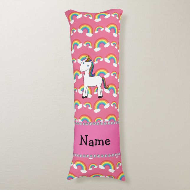 Personalisierter Name unicorn rosa Regenbogen Seitenschläferkissen (Vorderseite Vertikal)