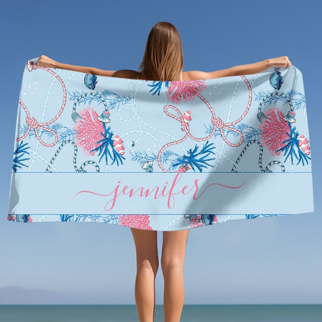 Personalisierter Name unter dem Meeresschutzmuster Strandtuch (Personalized Name Under the Sea Reef Pattern Beach Towel)