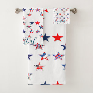 Personalisierter Name USA Flaggenstar 4 july Badhandtuch Set
