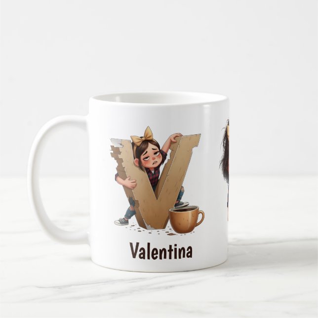 Personalisierter Name & V Verschlafener Morgen Kar Kaffeetasse (Links)