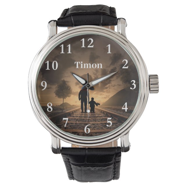 Personalisierter Name Vater und Sohn Foto Watch Armbanduhr (Vorderseite)