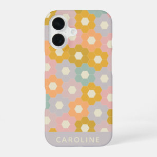Personalisierter Name Vintage Pastell Sechseck Blu iPhone 16 Hülle