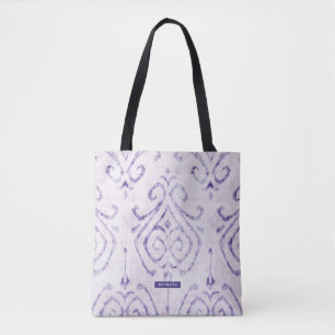 Personalisierter Name violettes Ikat-Muster Brautj Tasche
