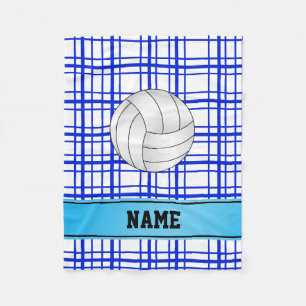 Personalisierter Name Volleyball blau kariert Fleecedecke