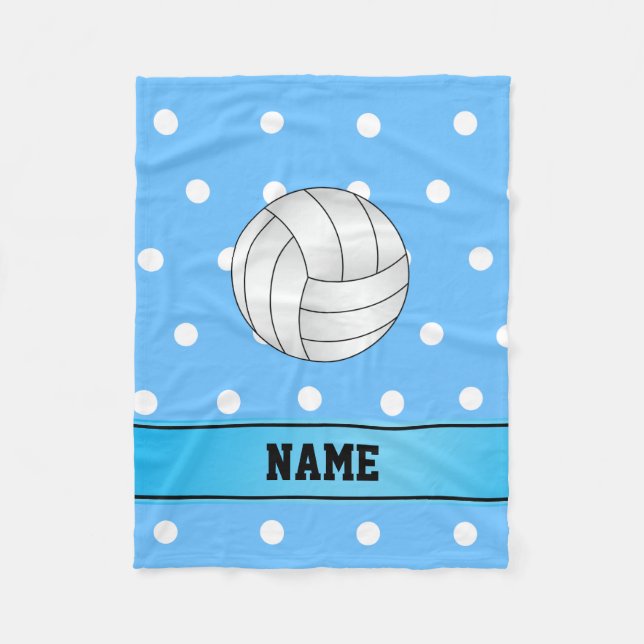 Personalisierter Name Volleyball-blaue weiße Punkt Fleecedecke (Vorderseite)