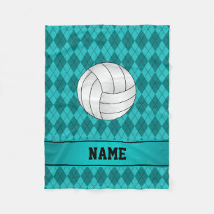 Personalisierter Name Volleyball türkis Raute Fleecedecke