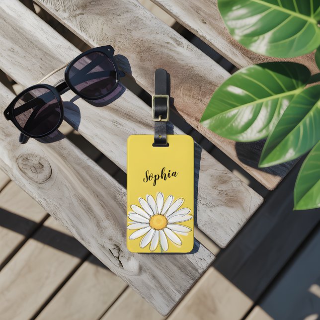 Personalisierter Name von Daisy Floral Yellow Scri Gepäckanhänger (Von Creator hochgeladen)