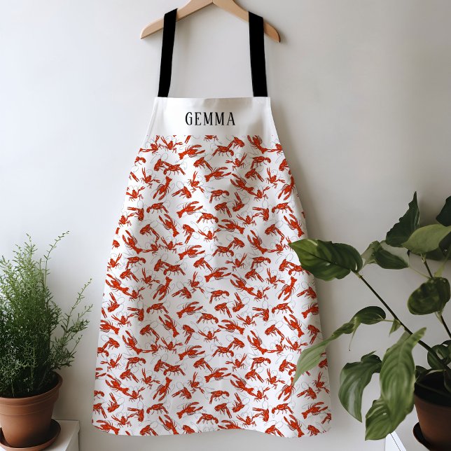 Personalisierter Name von Red Booking Crawfish Schürze (Red boiled crawfish pattern personalized name apron.)