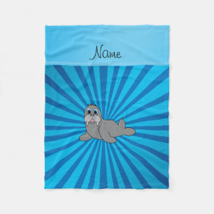 Personalisierter Name Walrus-Blauer Sonnenbrand Fleecedecke
