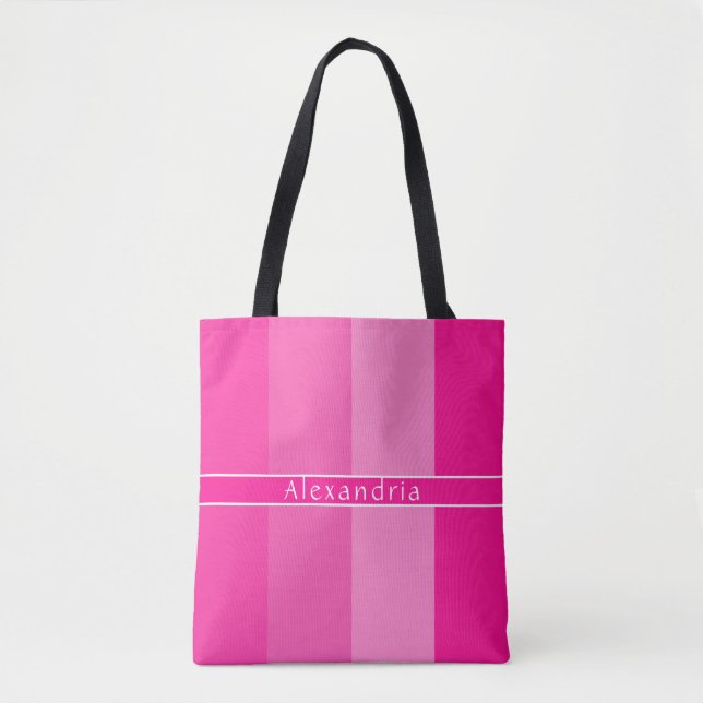 Personalisierter Name Warme rosa Streifen Tasche (Vorderseite)