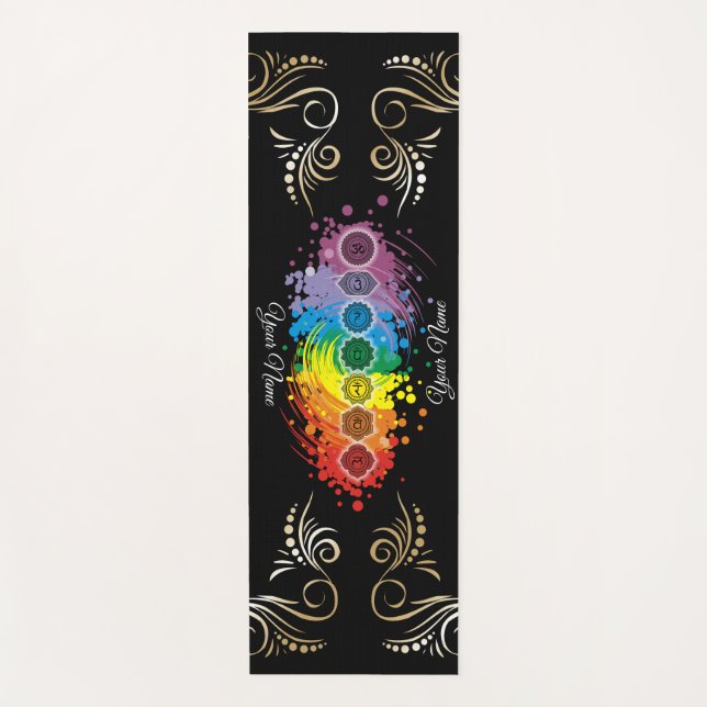 Personalisierter Name Wasserfarbe Aligned Chakras Yogamatte (Vorderseite)