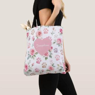 Personalisierter Name Wasserfarbe Rose & Pfotenabd Tasche