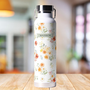 Personalisierter Name Wasserfarbe Sonniges Blumenm Trinkflasche