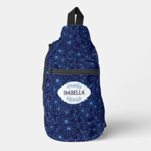 Personalisierter Name Weiblich Blaues Blumenmuster Crossbody Bag