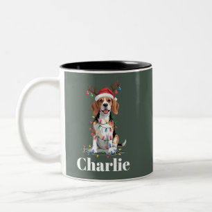 Personalisierter Name Weihnachten Beagle Hundelieb Zweifarbige Tasse