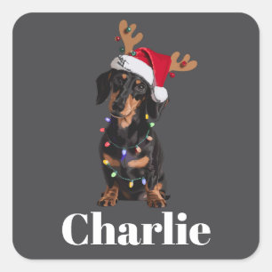 Personalisierter Name Weihnachten Dachshund Hundel Quadratischer Aufkleber