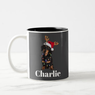 Personalisierter Name Weihnachten Dachshund Hundel Zweifarbige Tasse