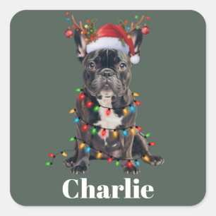 Personalisierter Name Weihnachten Französische Bul Quadratischer Aufkleber