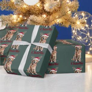 Personalisierter Name Weihnachten Golden Retriever Geschenkpapier