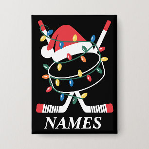 Personalisierter Name Weihnachten Hockey Xmas Sant Button