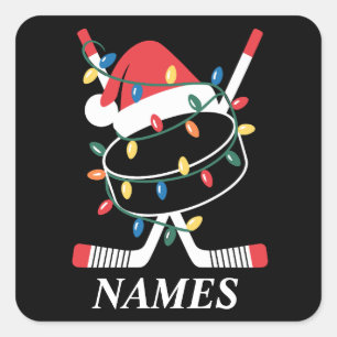 Personalisierter Name Weihnachten Hockey Xmas Sant Quadratischer Aufkleber
