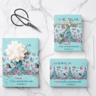 Personalisierter Name Weihnachten Meerjungfrau und Geschenkpapier Set