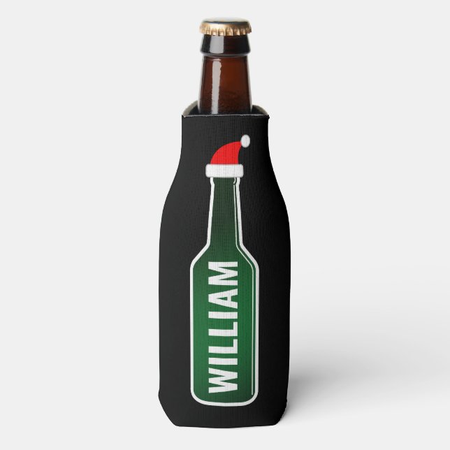 Personalisierter Name Weihnachtsbierflasche cool Flaschenkühler (Flaschenvorderseite)