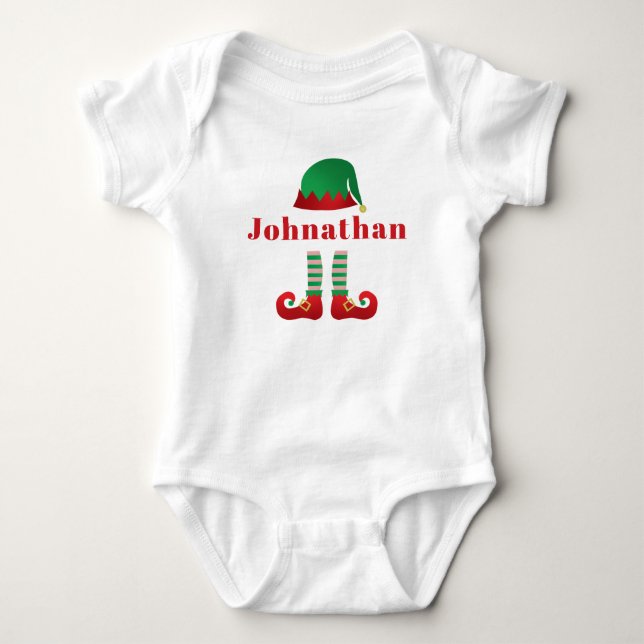 Personalisierter Name Weihnachtself-Outfit Baby Strampler (Vorderseite)