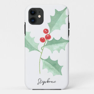 Personalisierter Name Weihnachtsgrün & Rote Berry Case-Mate iPhone Hülle