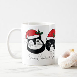 Personalisierter Name Weihnachtskatze mit Weihnach Kaffeetasse