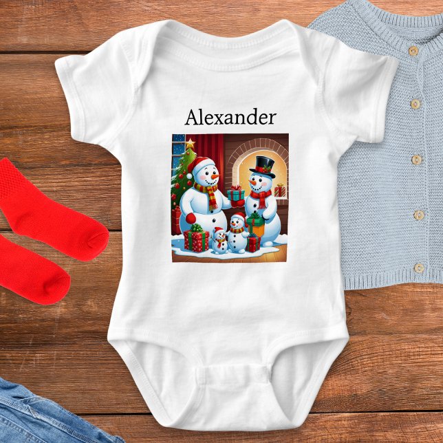 Personalisierter Name Weihnachtsmann Familienbild Baby Strampler (Von Creator hochgeladen)
