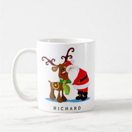 Personalisierter Name Weihnachtsmann und Rentiere Kaffeetasse