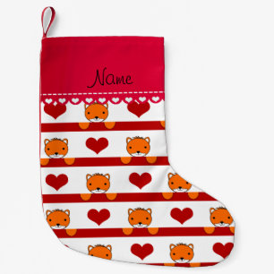 Personalisierter Name Weiße Füchse Rotherzen Strei Kleiner Weihnachtsstrumpf
