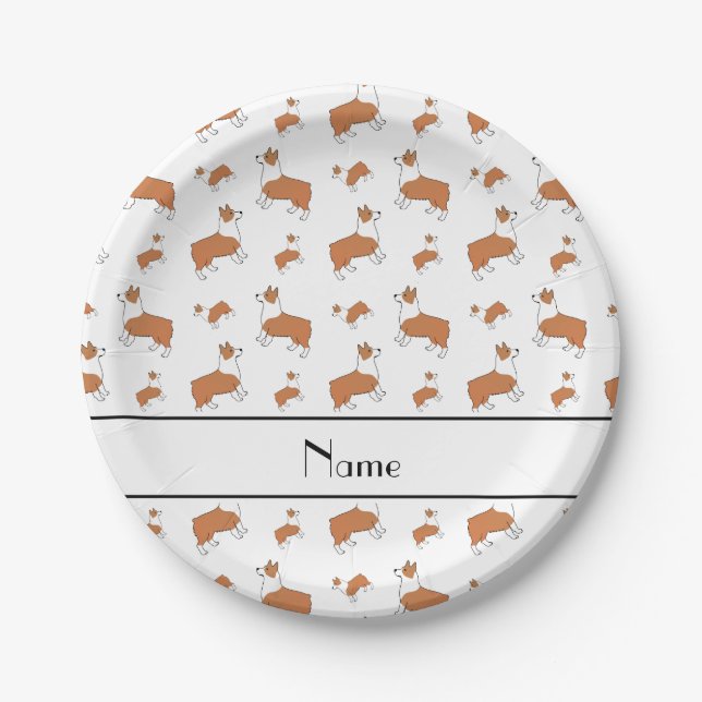 Personalisierter Name Weißwalisische Korgi-Pembrok Pappteller (Vorderseite)