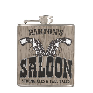 Personalisierter NAME Wilde Westen Revolver Saloon Flachmann